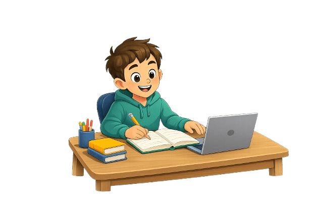 Student writing at a desk